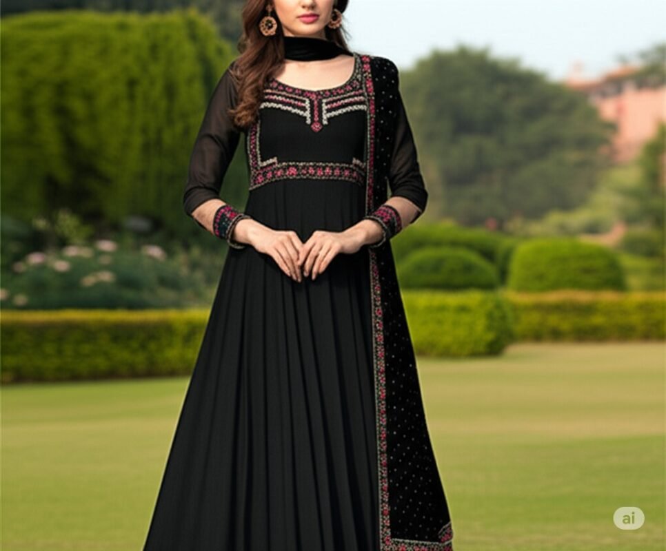 long elegant black color dress nice fabric khaadi